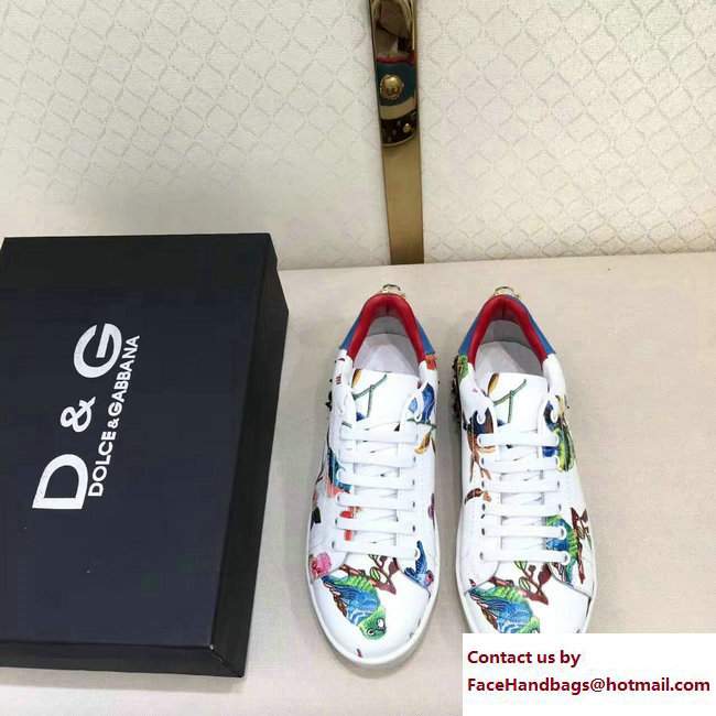 Dolce  &  Gabbana Leather Sneakers Rose Print White 2017